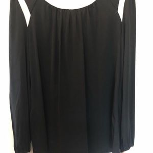 Milly silk black silk blouse white cuffs back bow